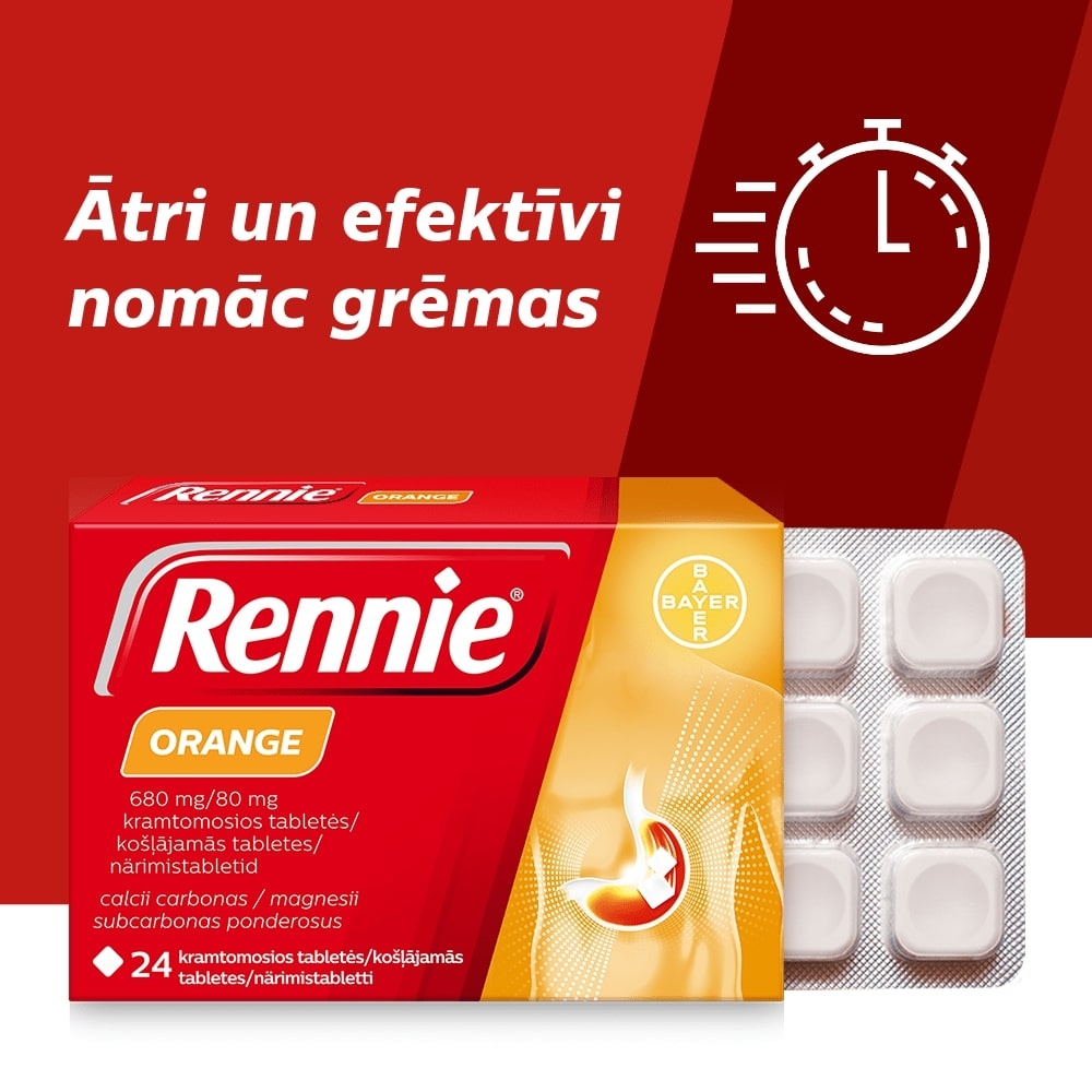RENNIE ORANGE 680MG/80MG KOŠĻĀJAMĀS TABLETES N24 - Produkta attēls 3