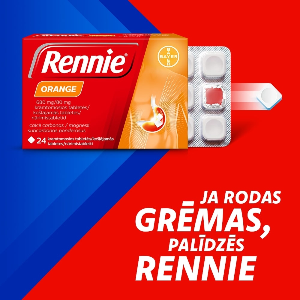 RENNIE Orange 680 mg/ 90 mg košļ. tabletes, 24 gab. - Produkta attēls 5