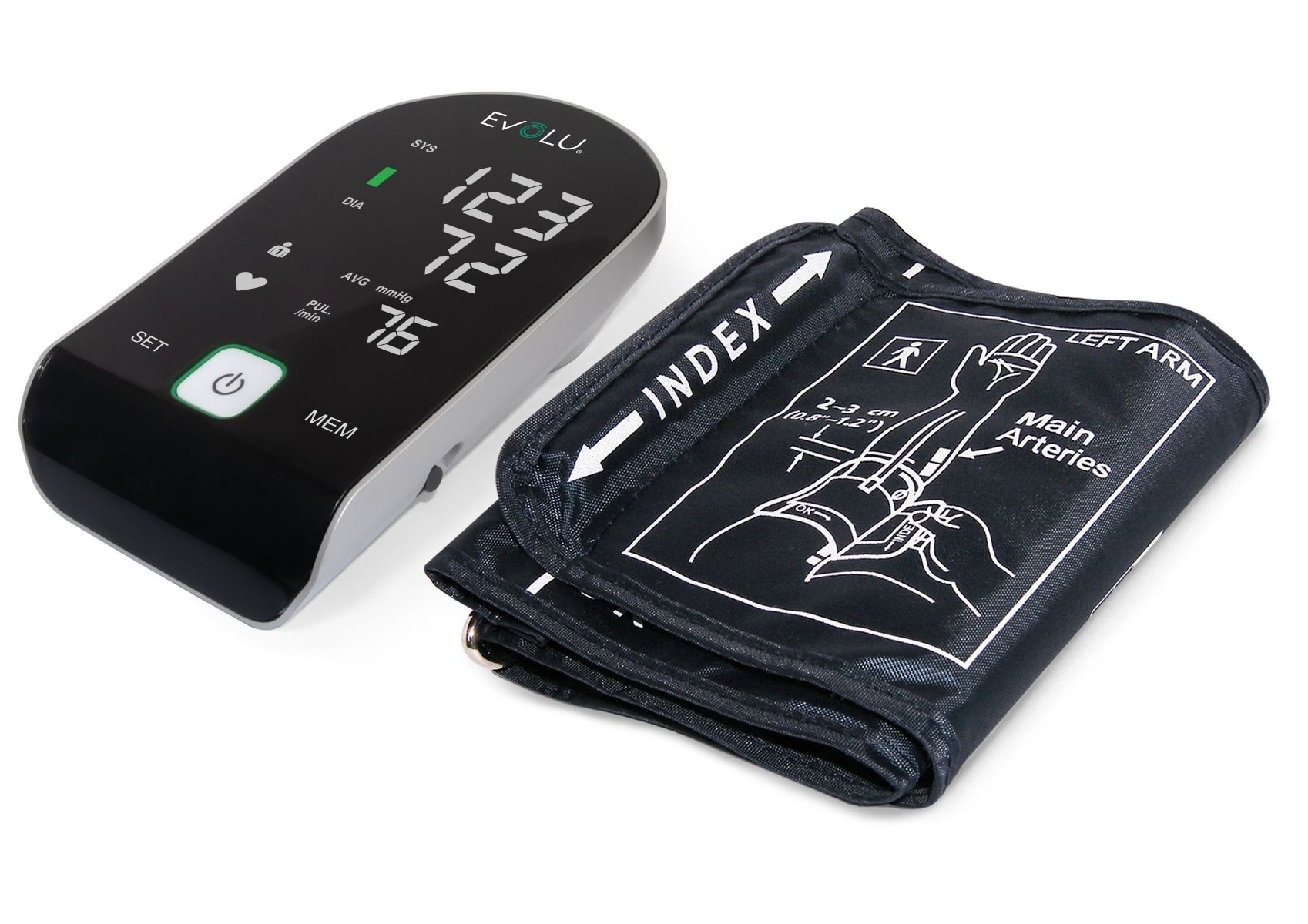 EVOLU® Intelligent asinsspiediena mērītājs, melns, ar adapteri - Produkta attēls 2