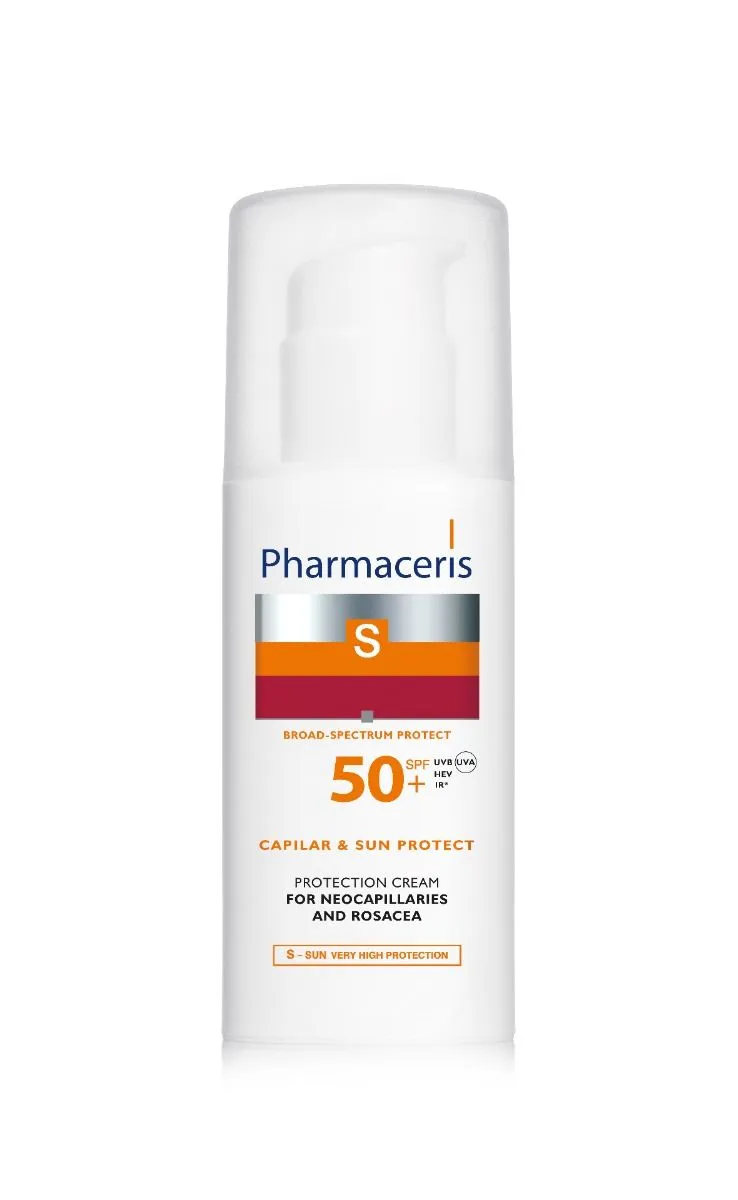 PHARMACERIS S. Sun Capilar Protect aizsargājošs sejas krēms ādai ar paplašinātiem kapilāriem un rozāciju SPF50+, 50 ml - Produkta attēls 2