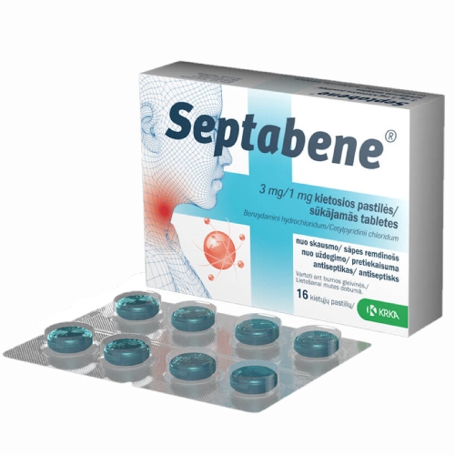 Product image of SEPTABENE 3 mg/ 1 mg sūkājamās tabletes, 16 gab.