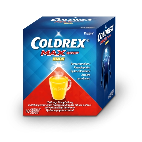 Product image of COLDREX Maxgrip Lemon + Vitamin C pulveris, 10 gab.