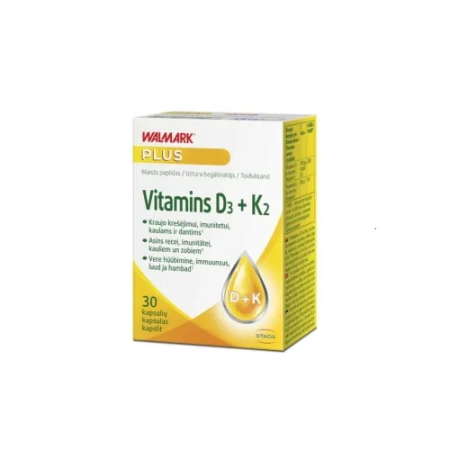 WALMARK D3 vitamīns 4000SV + K2 kapsulas, 30 gab - Produkta attēls 