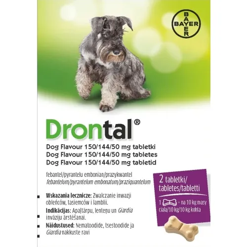DRONTAL DOG FLAVOUR 150/144/50MG TABLETES SUŅIEM N2