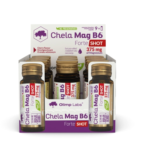 OLIMPLABS Chela-Mag B6 Forte Shot 25 ml ampulas (ķiršu), 9 gab - Produkta attēls 