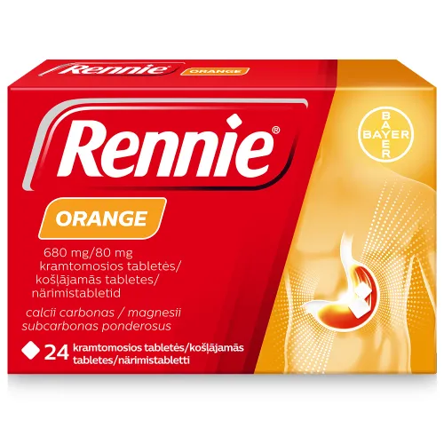 RENNIE Orange 680 mg/ 90 mg košļ. tabletes, 24 gab. - Produkta attēls 1
