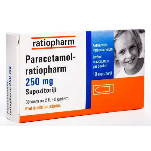 Product image of PARACETAMOL Ratiopharm 250 mg supozitoriji, 10 gab.