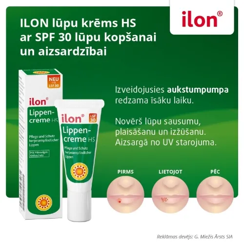 ILON lūpu krēms HS ar SPF 30 lūpu kopšanai un aizsardzībai, 10 ml - Produkta attēls 3