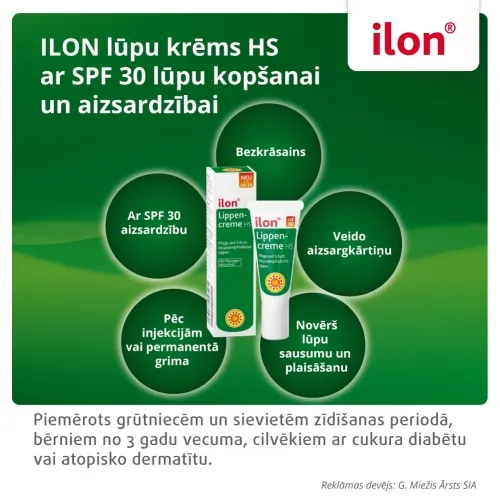ILON lūpu krēms HS ar SPF 30 lūpu kopšanai un aizsardzībai, 10 ml - Produkta attēls 4