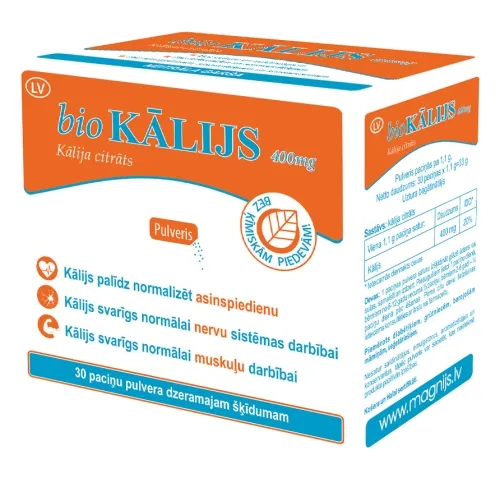 Product image of BIOKĀLIJS 400 mg pulveris paciņās, 30 gab