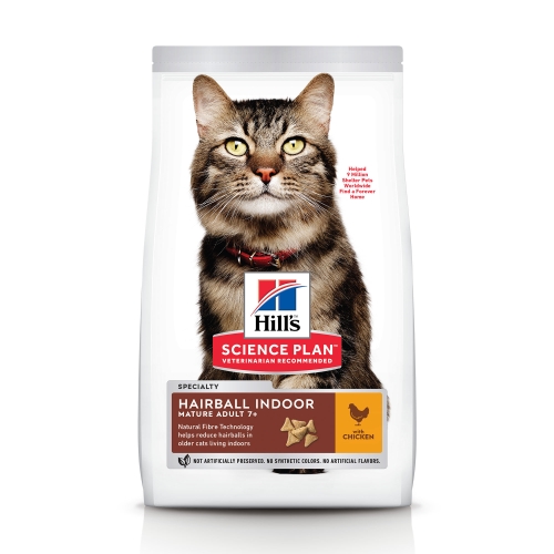 Hills kaķu sausā barība 7+ Hairball Indoor vista 1,5kg - Produkta attēls 