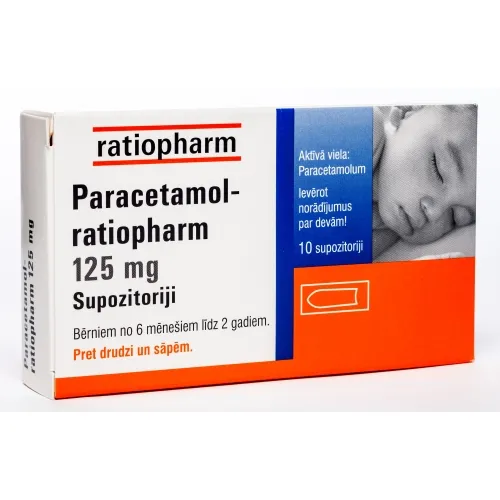 Product image of PARACETAMOL Ratiopharm 125 mg supozitoriji, 10 gab.