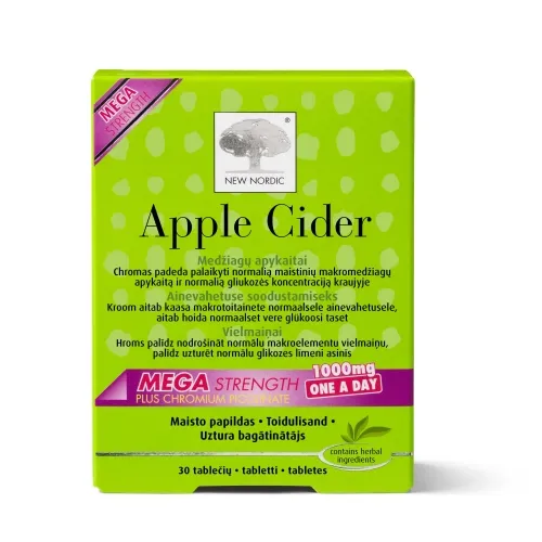 NEW NORDIC Apple cider mega strength tabletes, 30 gab.