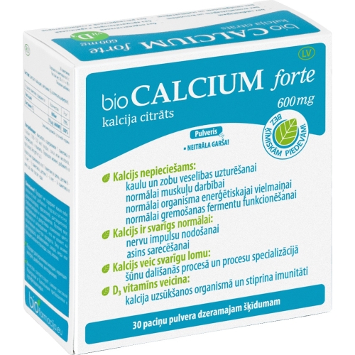 Product image of bioCALCIUM Forte 600 mg pulveris, 30 gab.