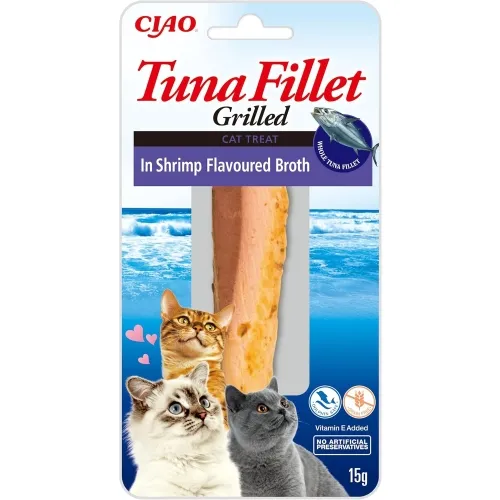 Churu Ciao kaķiem, tunča fileja garneļu garšas buljonā 15g N12 - Produkta attēls 