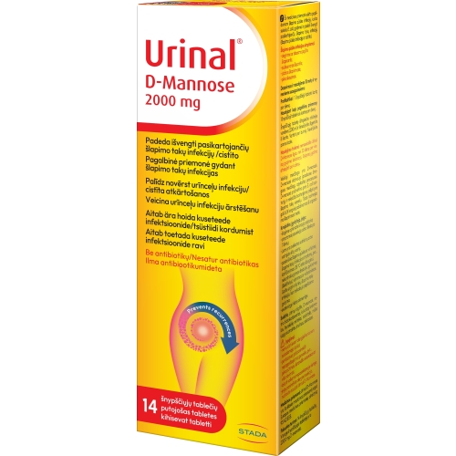 Product image of URINAL D Mannose putojošas tabletes, 14 gab.