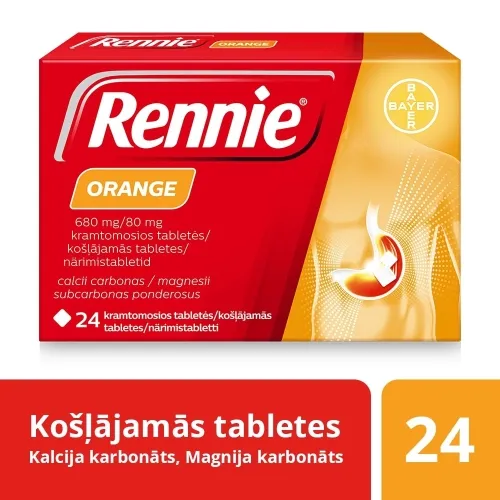 Product image of RENNIE Orange 680 mg/ 90 mg košļ. tabletes, 24 gab.