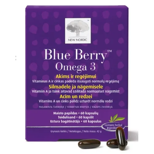 NEW NORDIC Blue Berry Omega 3 kapsulas, 60 gab. - Produkta attēls 
