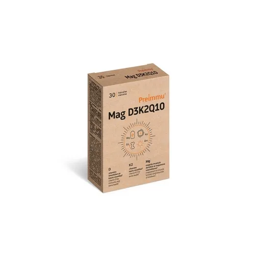 PREIMMU Mag D3+K2+Q10 kapsulas, 30 gab - Produkta attēls 