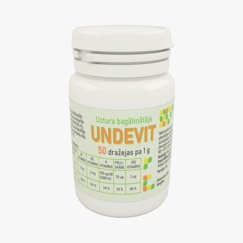 Latvia product data sample: UNDEVIT dražejas, 50 gab