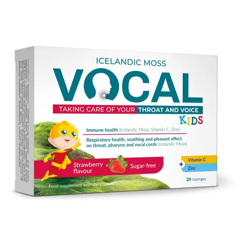 VOCAL Kids sūkājamās pastilas ar zemeņu garšu, 24 gab.