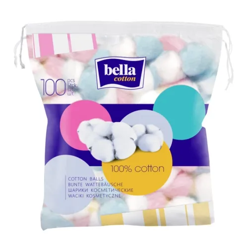 BELLA COTTON krāsainas vates bumbiņas, 100 gab.