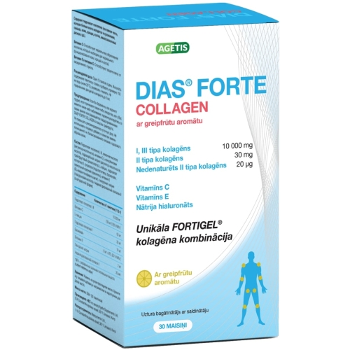 DIAS Collagen Forte 11.3 g greipfrūtu pulveris, 30 gab. - Produkta attēls 