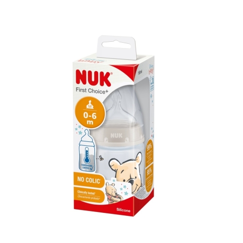 NUK Pudelīte Winnie Pooh 150 ml, M izmēra silikona knupītis - Produkta attēls 