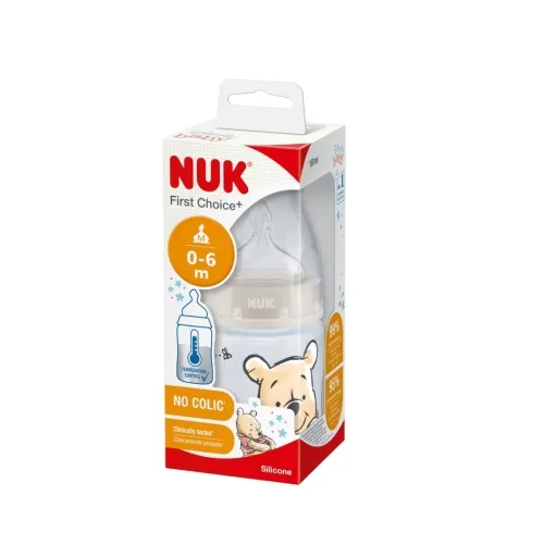 NUK Pudelīte Winnie Pooh 150 ml, M izmēra silikona knupītis - Produkta attēls 