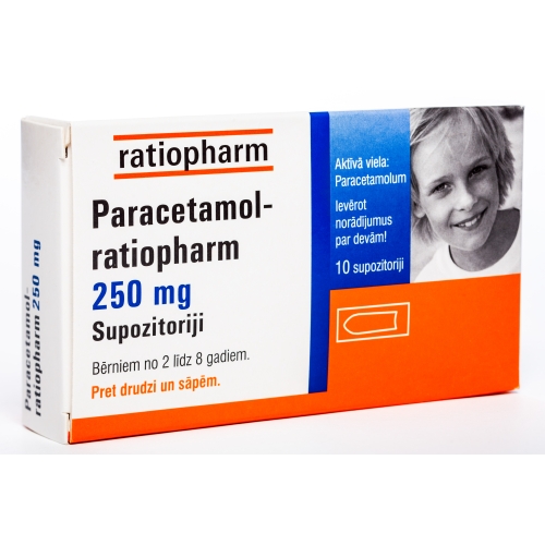 PARACETAMOL Ratiopharm 250 mg supozitoriji, 10 gab.