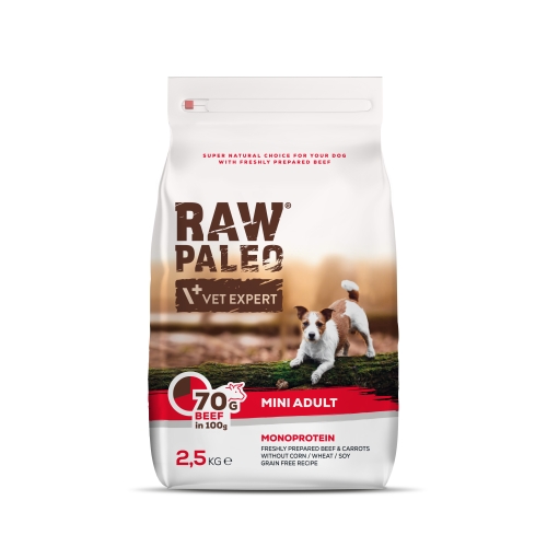 RAW PALEO SUŅU SAUSĀ B MINI LIELLOPS 2.5KG - Produkta attēls 