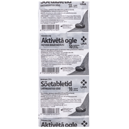 Product image of UNA aktivētā ogle 260 mg tabletes, 10 gab.