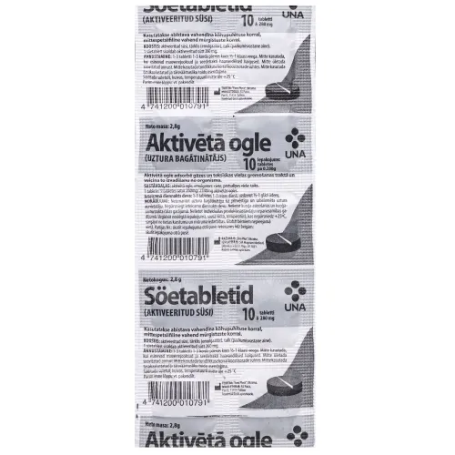 UNA aktivētā ogle 260 mg tabletes, 10 gab.