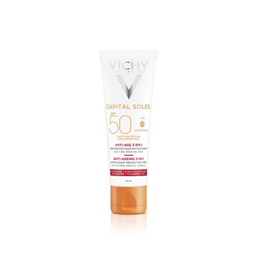 VICHY IDÉAL SOLEIL ANTI-AGE, SPF 50+ saules aizsargkrēms sejai, 50 ml - Produkta attēls 
