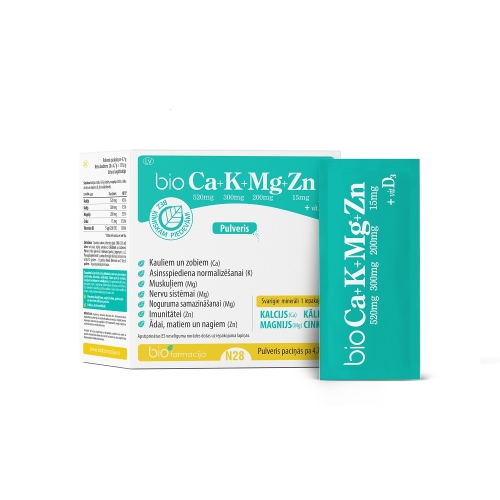 Product image of BIO Ca+K+Mg+Zn ar vitamīnu D3 pulveris, 28 gab.