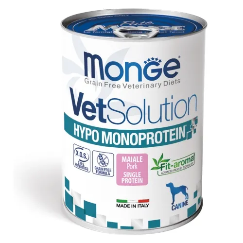 MONGE VETSOLUTION SUŅU KONS HYPOMONOPROTEIN PORK 400G - Produkta attēls 