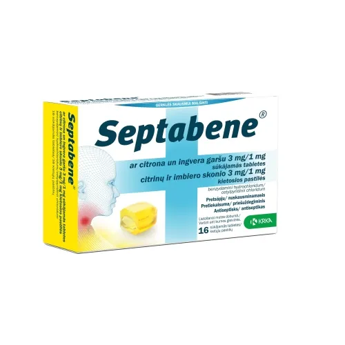 SEPTABENE 3MG/1MG SŪKĀJAMĀS TBL CITRONS/INGVERS N16 - Produkta attēls
