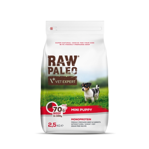 RAW PALEO KUCĒNU SAUSĀ B MINI LIELLOPS 2.5KG - Produkta attēls 