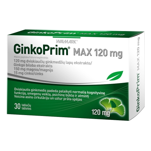 Product image of WALMARK Ginko Prim Max 120mg tabletes, 30 gab.