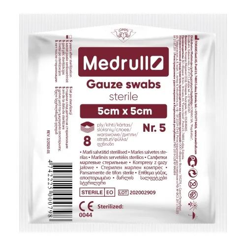 Product image of MEDRULL Salvetes marles ster., 5 cm x 5 cm, 8-sl., 5 gab