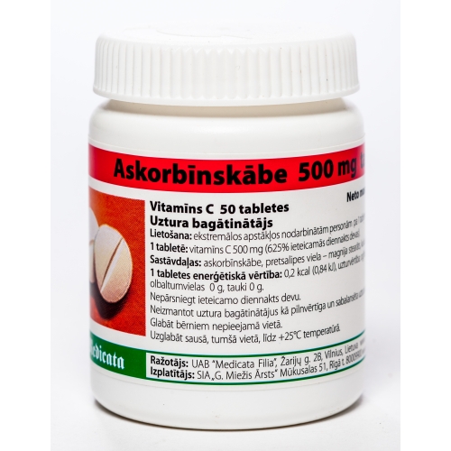 Product image of Vitamīns C 500 mg tabletes, 50 gab.
