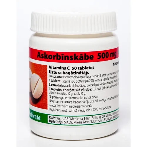 Vitamīns C 500 mg tabletes, 50 gab.