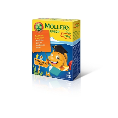 MOLLERS Junior Omega-3 zivtiņu pastilas ar apelsīnu/citronu garšu, 45