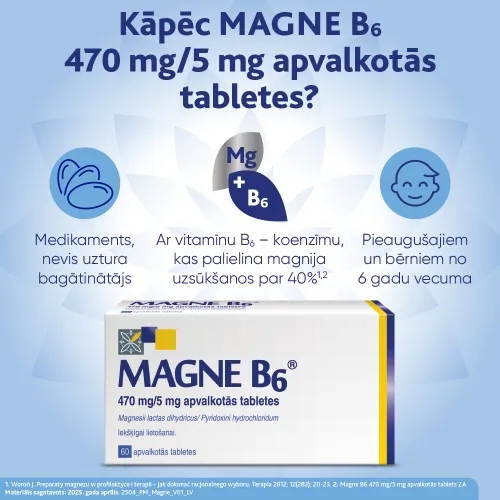 MAGNE-B6 apvalkotās tabletes, 60 gab. - Produkta attēls 3