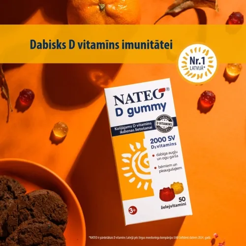 NATEO D Gummy 2000 želejvitamīni, 50 gab. - Produkta attēls 2