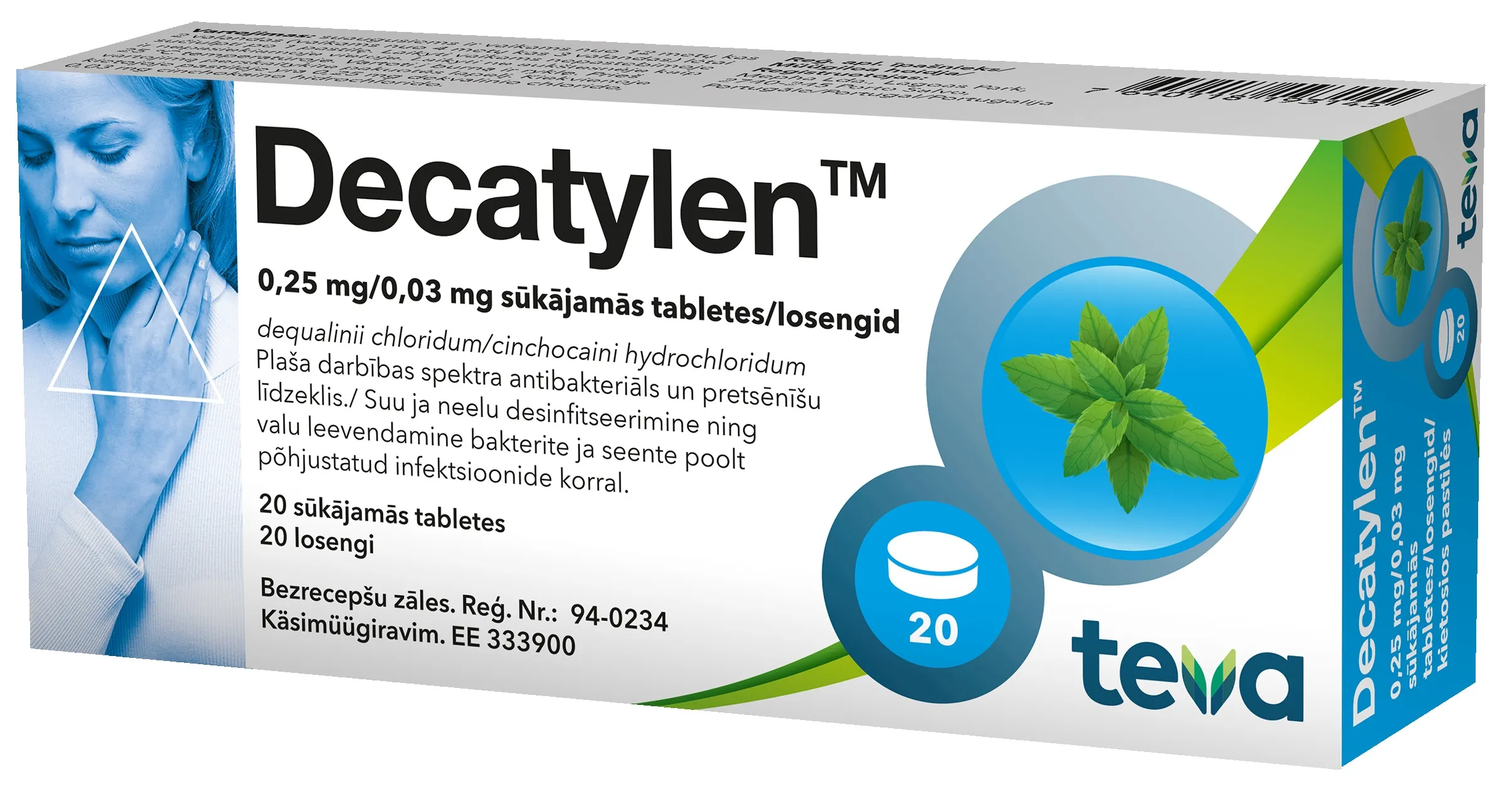 DECATYLEN 0.25mg/0.03mg sūkājamās tabletes, 20 gab. - Produkta attēls 