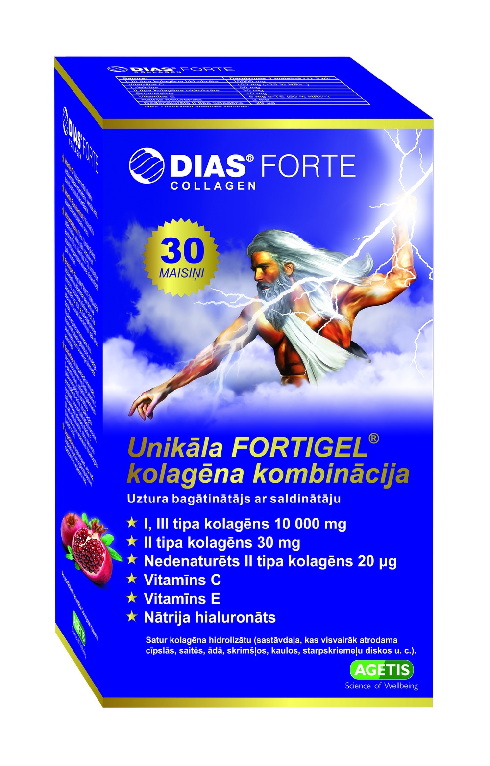DIAS Collagen Forte pulveris ar granātābolu garšu, 30 gab. - Produkta attēls 