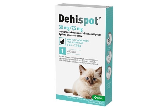 DEHISPOT 30mg/7,5mg šķīdums pilināšanai kaķiem 0,5-2,5kg 0,35ml N1 - Produkta attēls 