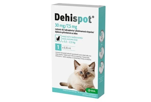 DEHISPOT 30mg/7,5mg šķīdums pilināšanai kaķiem 0,5-2,5kg 0,35ml N1 - Produkta attēls 