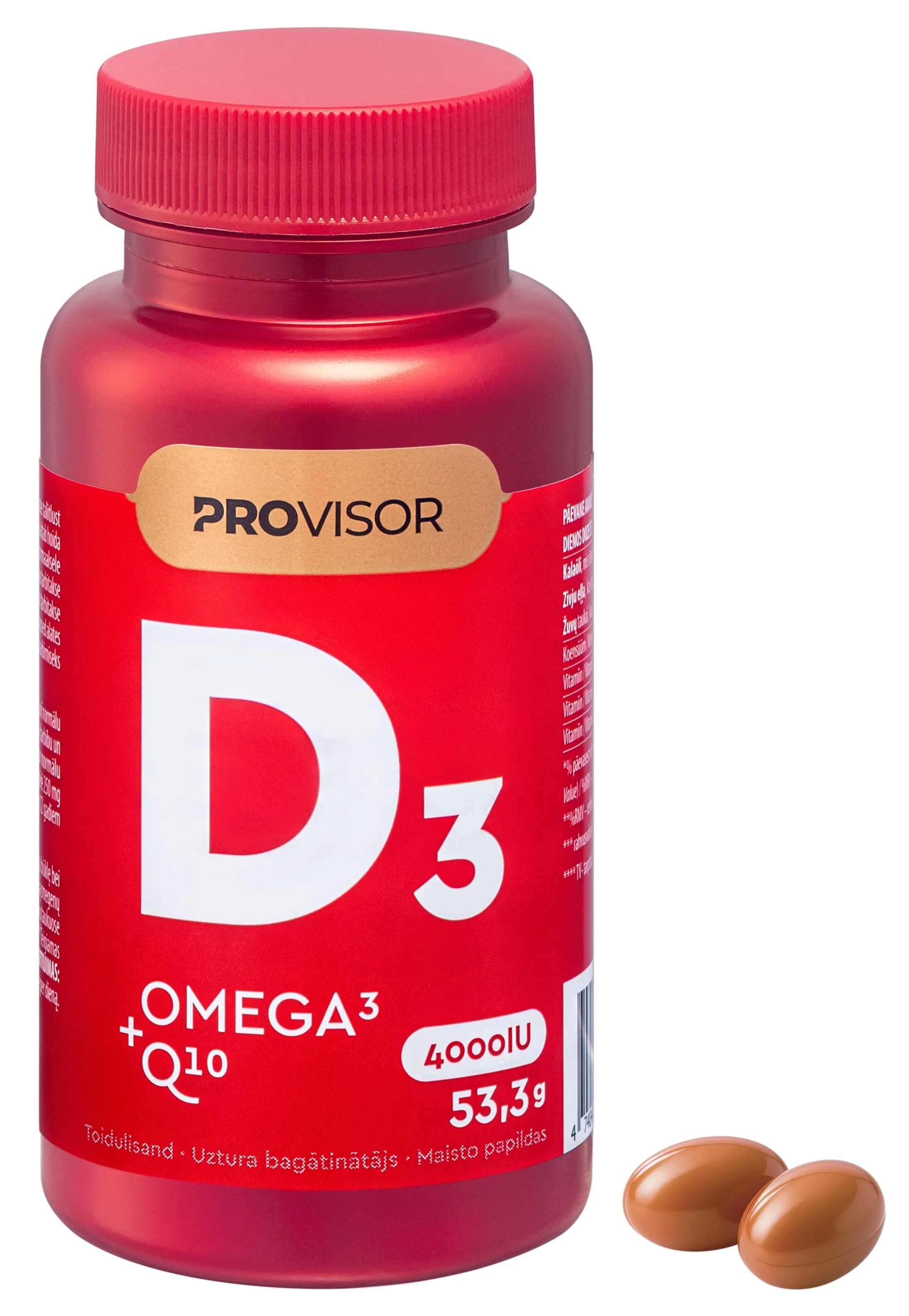 PROVISOR D vitamin 4000IU Omega-3 Q10 kapsulas, 60 gab. - Produkta attēls 